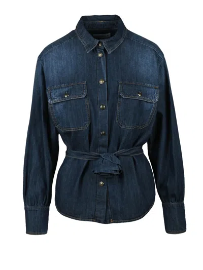 Marella Blue Wide-fit Denim Cotton Shirt In Black