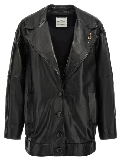 Marella Black Faux Leather Bomber Jacket