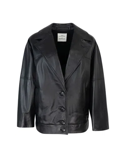 MARELLA BLACK FAUX LEATHER BOMBER JACKET