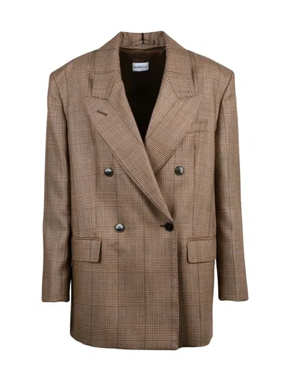Marella Brown Checkered Double-breasted Virgin Wool Jacket