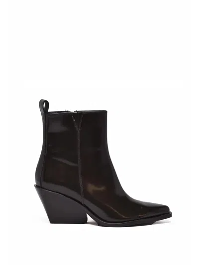 Marella Brown Leather Wedge Ankle Boots In Black