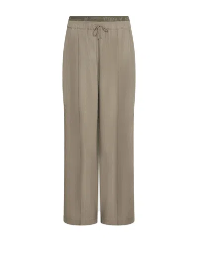 Marella Brown Viscose And Linen Trousers In Gray