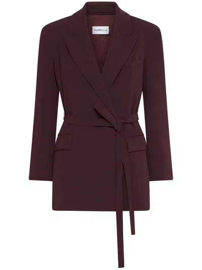 Marella Burgundy Mllzerbino Tailored Belted Blazer In Brown
