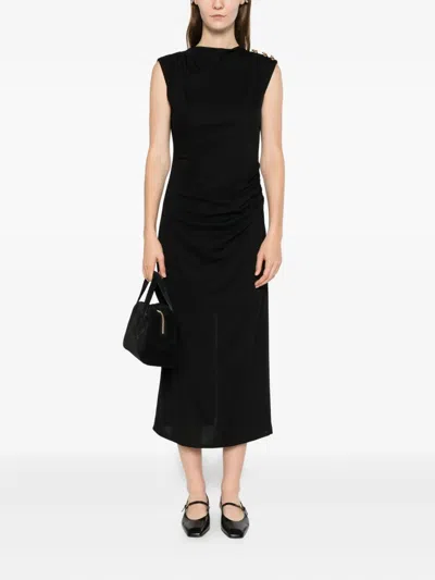 Marella Button Draped Dress In Black
