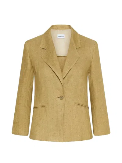 Marella Button Flax Blazer In Neutral