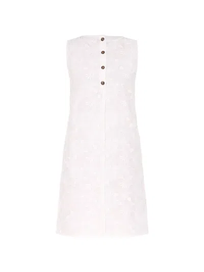 Marella Button Floral Midi Dress In White