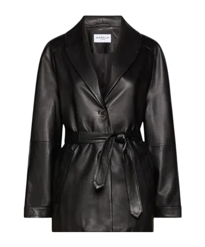 Marella Button-front Leather Jacket In Black