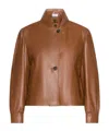 Marella Button-front Leather Jacket In Brown