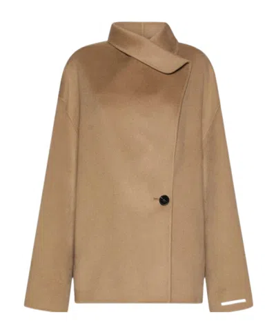 Marella Button-front Long-sleeve Coat In Brown