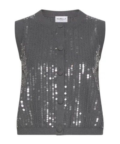 Marella Button-front Sequin Vest In Gray