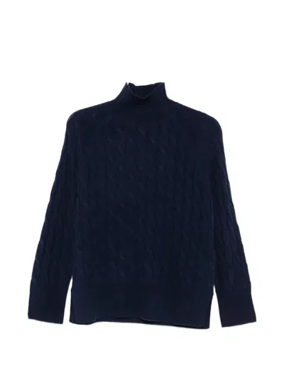 Marella Cable-knit Mock-neck Sweater In Blue