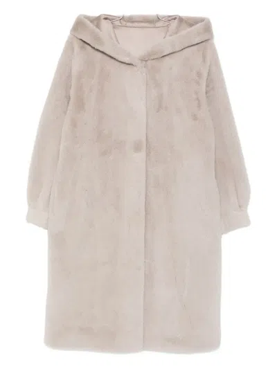 Marella Calotta Hooded Faux-fur Coat In Neutral