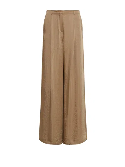 Marella Camel High-waisted Trousers In Acetate Twill In Brown