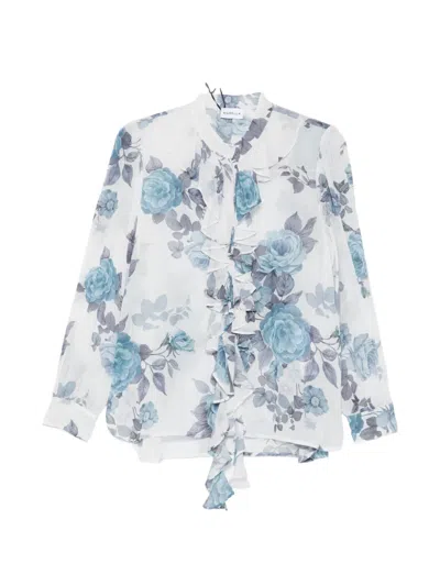 Marella Canapa Ruffled Floral Shirt In Blue