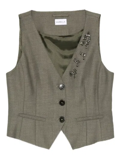 Marella Embellished Button Waistcoat In Gray