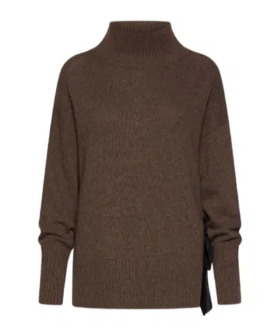 Marella Cashmere-blend Mock Polo Neck Jumper With Silk Sash In Multi