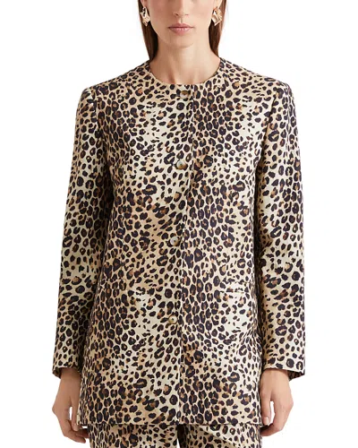 Marella Cat Print Round Neck Jacket In Neutral