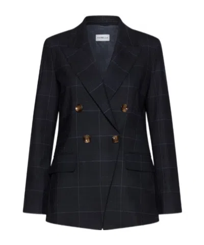 Marella Checked Double Breasted Blazer In Black