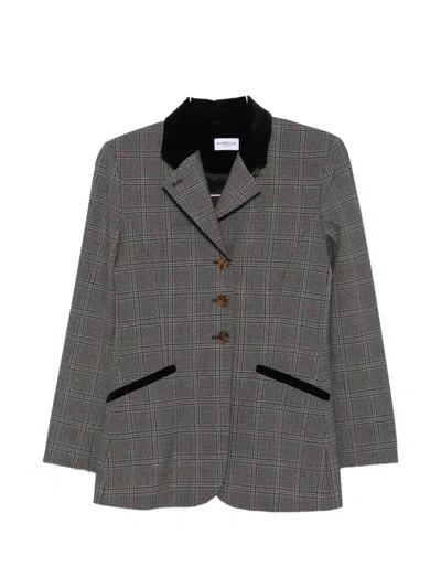 Marella Check-pattern Velvet-trim Jacket In Gray
