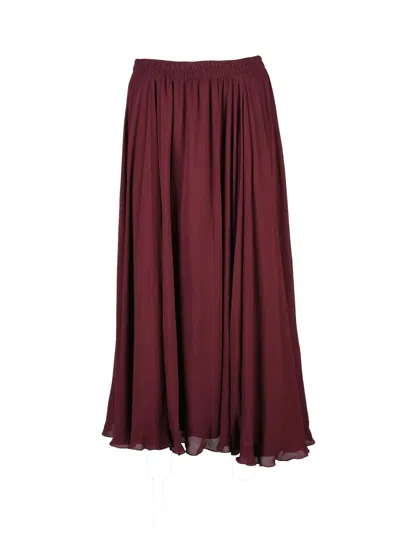 Marella Chiffon Midi Skirt With Gathered Pleats And Elastic Waistband In Burgundy