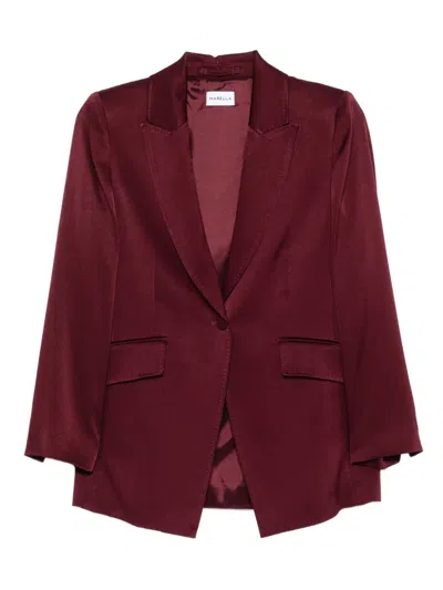 Marella Cognac Single-breasted Satin Blazer In Burgundy