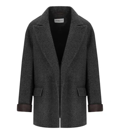 Marella Wool Jacket With Leather Cuffs In Gray