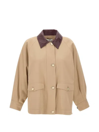 Marella Contrasting-collar Zip-up Jacket In Brown
