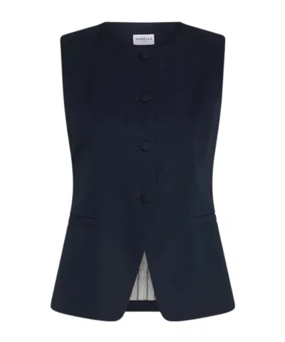 Marella Cotton Gabardine Gilet In Blue