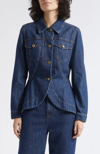 Marella Cotton Peplum Jacket In Blue