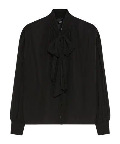 Marella Crepe Georgette Tie-up Blouse - Black