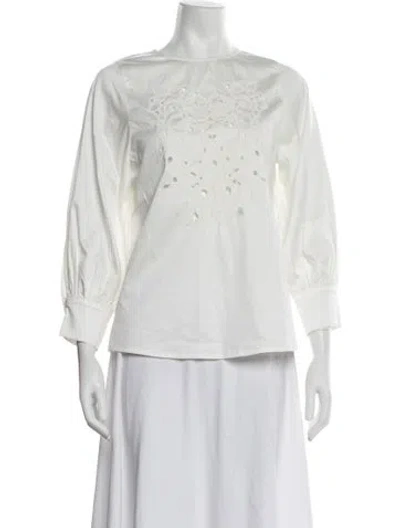 Pre-owned Marella Crew Neck Three-quarter Sleeve Blouse In White