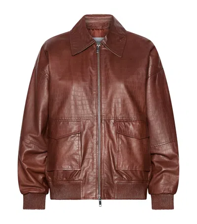 Marella Croc-embossed Leather Bomber Jacket In Multi