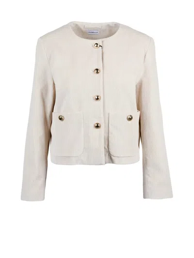Marella Cropped Velvet Jacket With Jewel Button Closure In Neutral