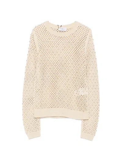 Marella Crystal-embellished Open-knit Sweater In Neutral