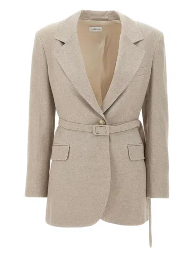 Marella Narrow-lapel Belted Blazer In Neutral