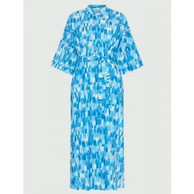 Marella Debutto Water Colour Flute Sleeve Dress Size: 14, Col: Turquoi In Blue