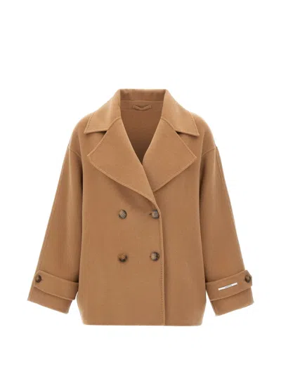 Marella Deserto Double-breasted Felted Coat In Brown
