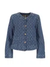 Marella Diamond-pattern Denim Jacket In Blue
