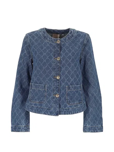 Marella Diamond-pattern Denim Jacket In Blue