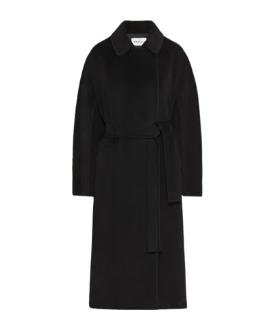 Marella Double-breasted Beaver Cloth Coat In Black