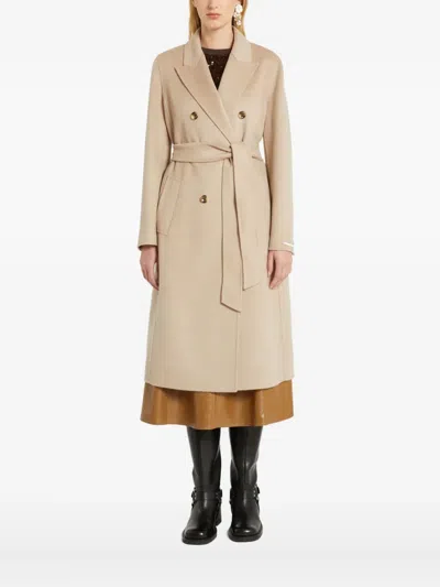 Marella Double-breasted Belted Coat In Neutral
