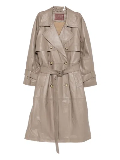 Marella Double-breasted Belted Trench Coat In Neutral
