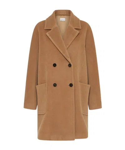 Marella Double-breasted Coat In Brown