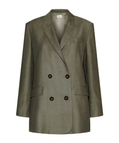 Marella Double-breasted Fluid Twill Blazer In Green