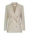 Shop Marella Double-breasted Linen Blazer In Melange Grey