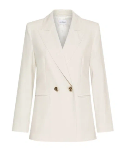 Marella Double-breasted Stretch Canvas Blazer In White