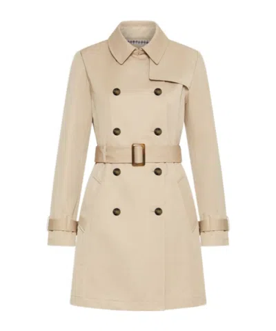 Marella Double-breasted Technical Cotton Trench Coat In Neutral