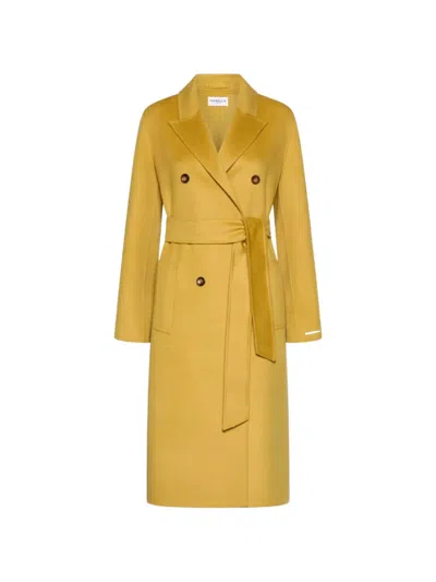 Marella Double-breasted Belted Coat In Yellow