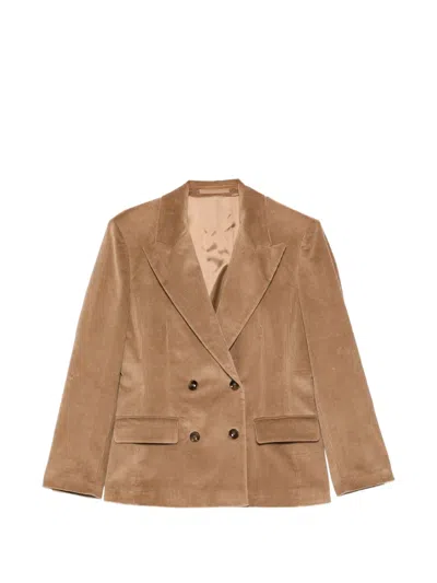 Marella Double-breasted Corduroy Blazer In Brown