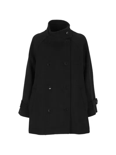Marella Double-breasted High-neck Coat In Black